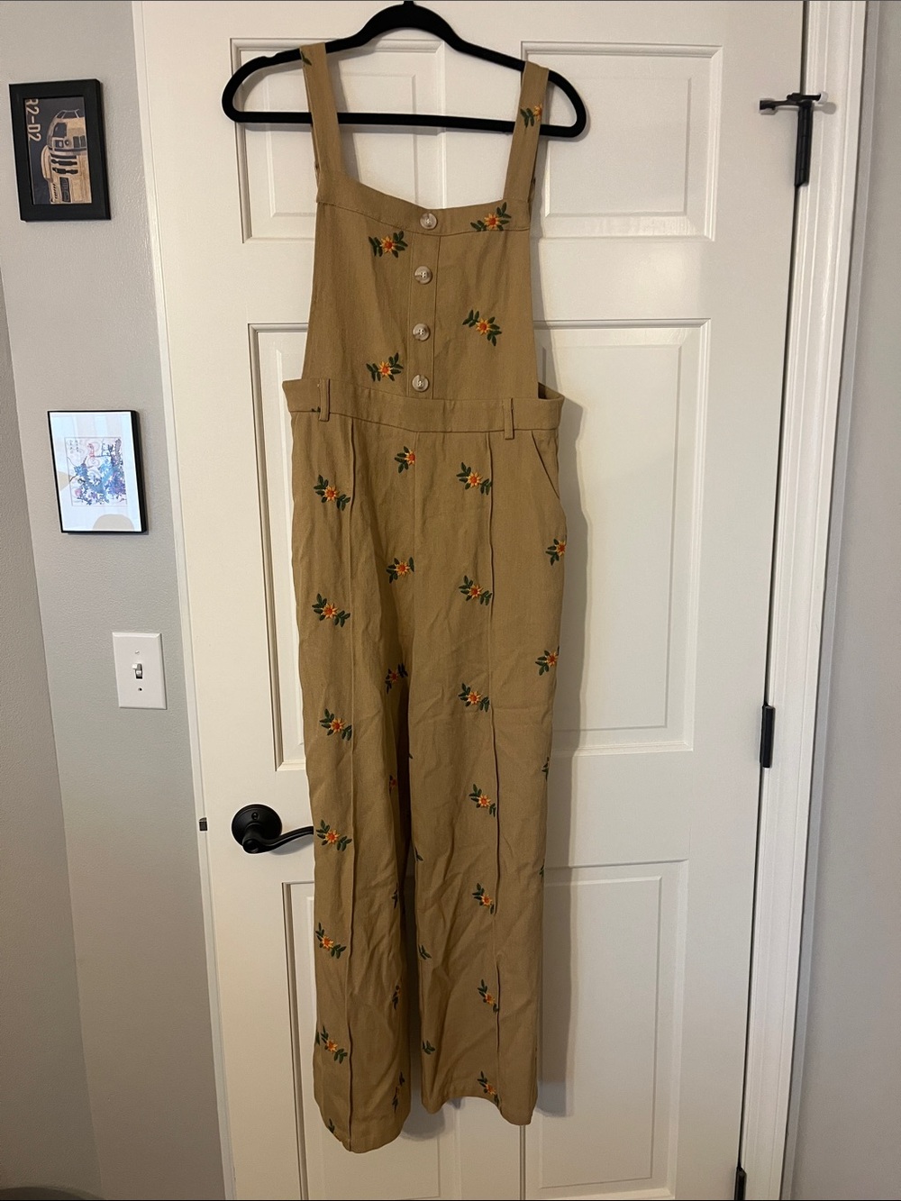 Cider Tan Embroidered Floral Cotton Jumpsuit